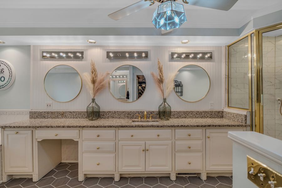 Primary bath, dual vanities, 144 Porter Road