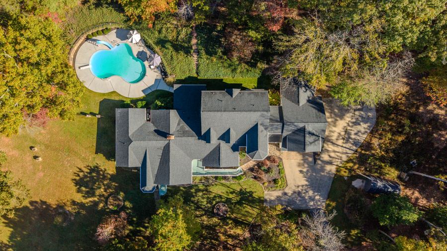House and pool from above, 144 Porter Road